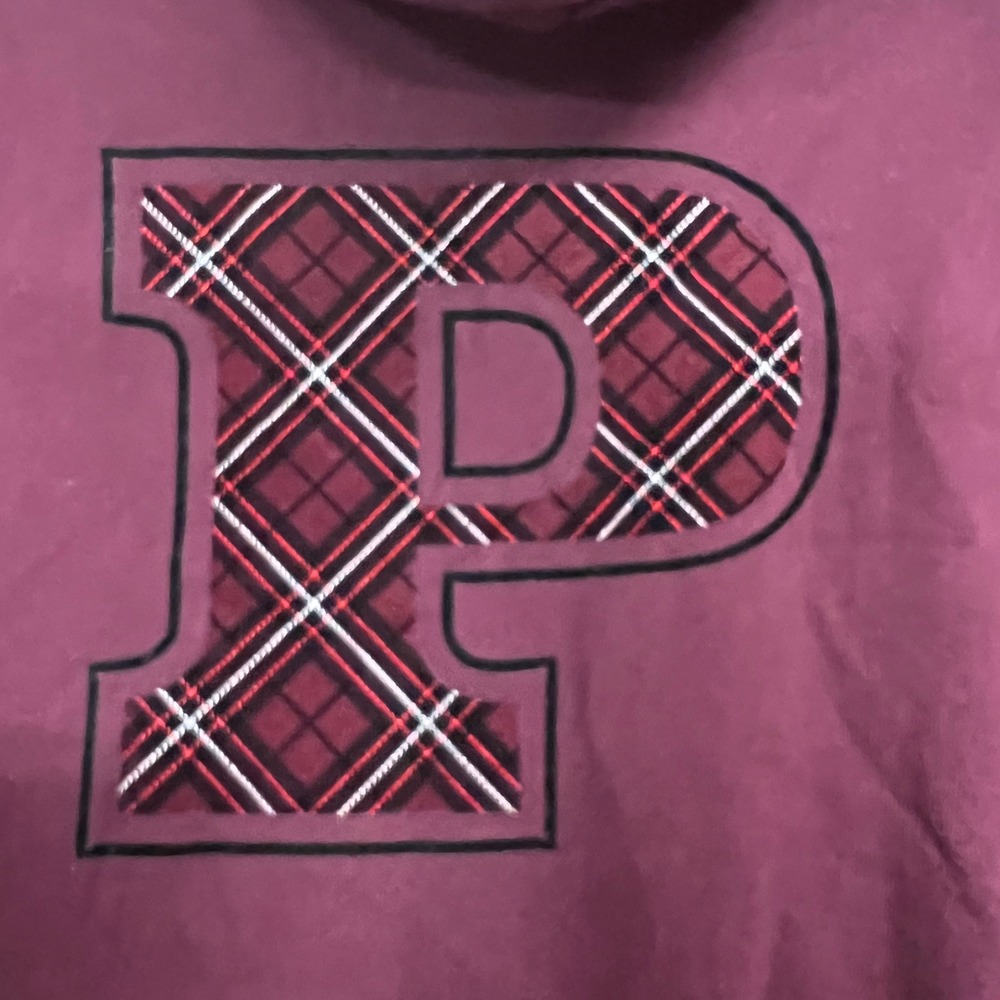 PINK Victoria's Secret Burgundy Plaid Logo Oversized Hoodie XXL - Picture 7 of 8